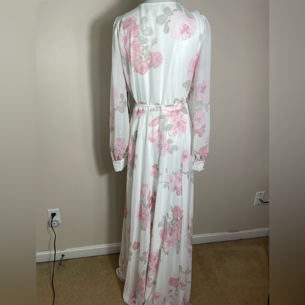Lulu's Pink and White Floral Long Sleeve Wrap Dress - Picture 4 of 6